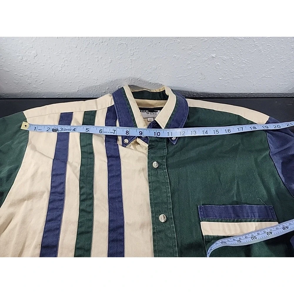 vintage 80s‎ Steer West Original color block button-down shirt. Lg TALL COTTON